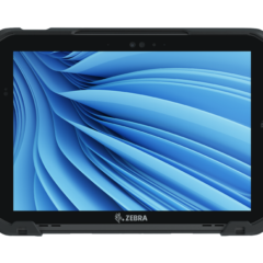 Zebra ET80 Rugged 2-in-1 WLAN Tablet featuring a sleek, durable design with a vibrant blue high-resolution display, optimized for use in demanding environments.