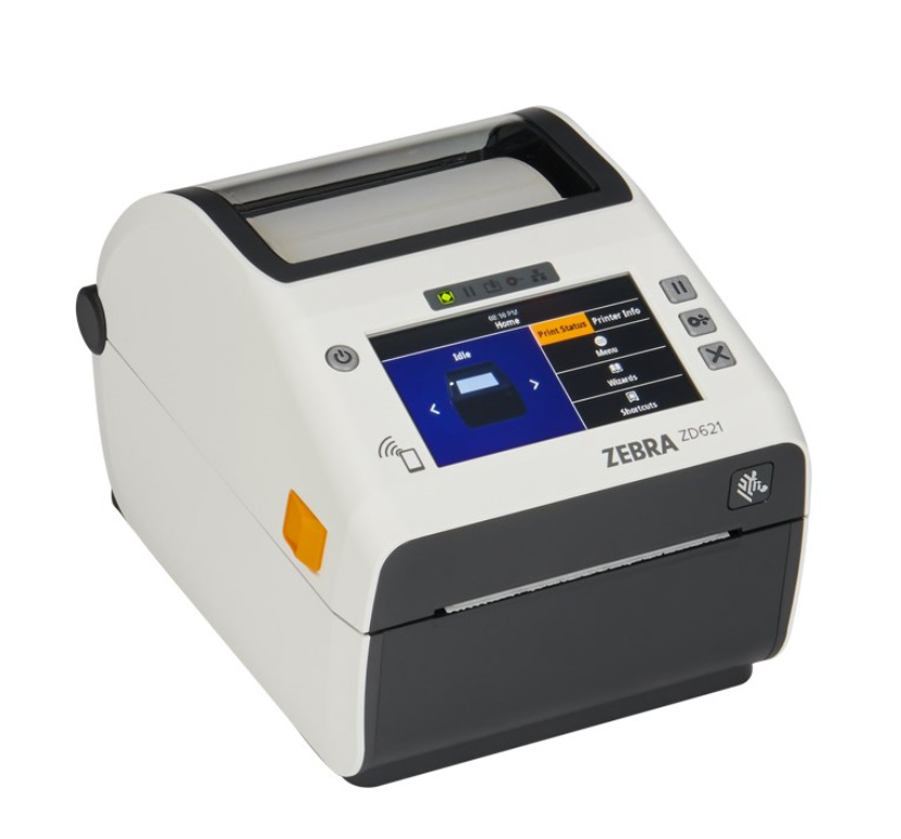 Zebra ZD621D-HC Direct Thermal Premium Healthcare Desktop Label Printer. This advanced printer is specifically designed for healthcare environments, featuring a disinfectant-ready and UV-resistant housing. It provides reliable direct thermal printing for applications like patient identification, specimen labeling, and medication management. With its intuitive color touchscreen and robust connectivity options, it enhances productivity and ensures compliance in demanding healthcare settings.