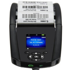 Zebra ZQ620 Mobile Label Printer, a compact and portable device designed for efficient on-the-go label printing. It features a clear display with intuitive navigation buttons for easy operation and supports wireless connectivity for seamless integration. This rugged printer is ideal for applications in industries such as retail, transportation, and logistics, providing high-quality label printing with durability and mobility.