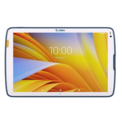 Zebra ET45-HC Wi-Fi & 5G Healthcare Tablet, featuring a white and blue healthcare-specific design, vibrant display, and advanced connectivity options for medical environments.