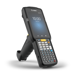 Zebra MC3300ax Gun Format Mobile Computer with a touchscreen, alphanumeric keypad, and ergonomic pistol grip for advanced scanning and enterprise mobility solutions.