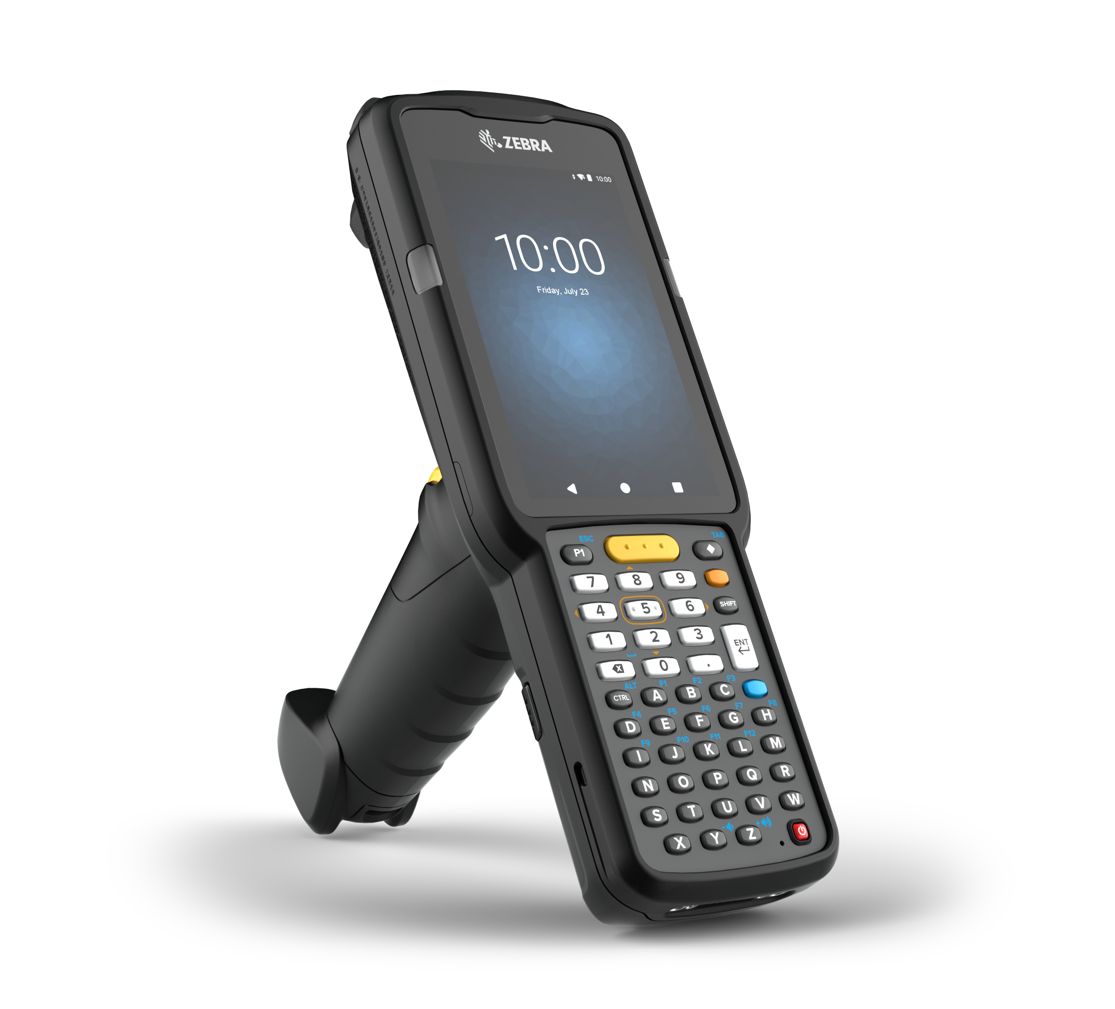 Zebra MC3300ax Gun Format Mobile Computer with a touchscreen, alphanumeric keypad, and ergonomic pistol grip for advanced scanning and enterprise mobility solutions.
