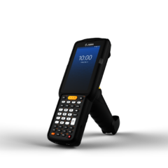 Zebra MC3300x Gun/Pistol Grip Mobile Computer, featuring a rugged design with a touchscreen, numeric keypad, and ergonomic pistol grip for efficient barcode scanning and inventory management.