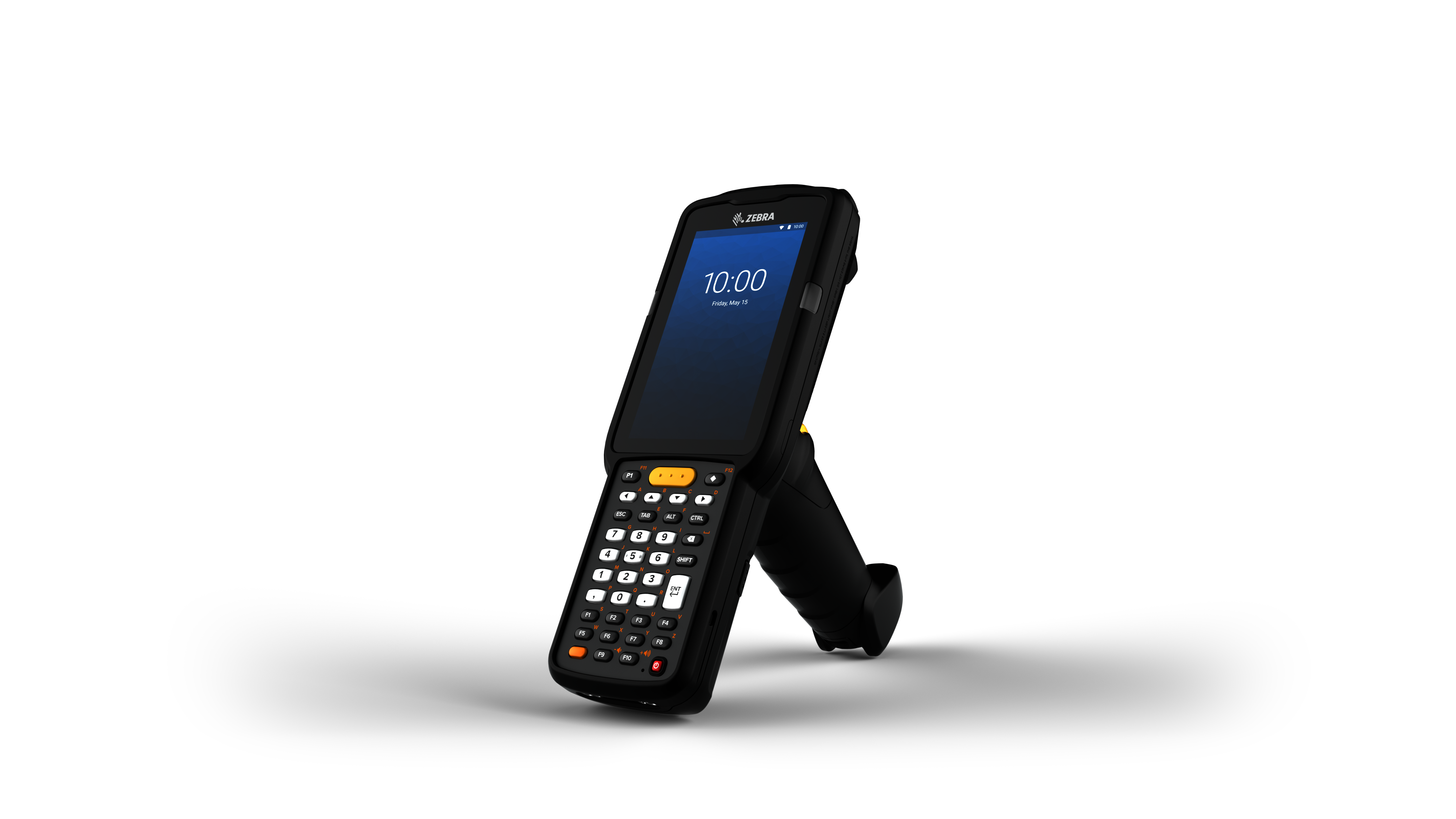 Zebra MC3300x Gun/Pistol Grip Mobile Computer, featuring a rugged design with a touchscreen, numeric keypad, and ergonomic pistol grip for efficient barcode scanning and inventory management.