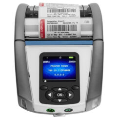 Zebra ZQ620 Mobile Label Printer designed for healthcare applications. This compact, portable printer features a clear display with intuitive controls and is capable of printing high-quality labels on the go. It has a disinfectant-ready housing for safe use in healthcare environments, making it ideal for applications such as specimen labeling, patient identification, and bedside printing.