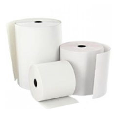 An assortment of Zebra receipt paper rolls in various sizes, showcasing their high-quality white thermal paper designed for efficient and durable printing in retail, hospitality, and logistics applications.