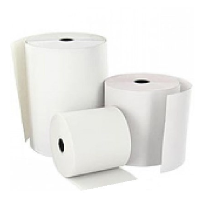An assortment of Zebra receipt paper rolls in various sizes, showcasing their high-quality white thermal paper designed for efficient and durable printing in retail, hospitality, and logistics applications.