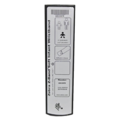 Zebra Z-Band Soft Infant Wristbands cartridge, featuring white wristbands with adhesive closure, designed for comfortable and secure identification in pediatric and infant care settings.